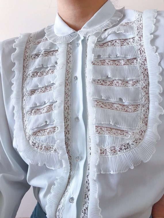 vintage blouse vintage shirt vintage top lace ruf… - image 2