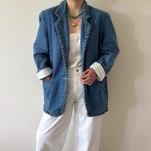 vintage denim jacket denim blazer utility jacket blue unisex jacket oversize loose denim duster denim coat 90s retro style size 2X