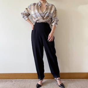 vintage wool pants wool slacks wool trousers minimalist high waist pleated pants black 90s retro vintage style pencil pants straight size M