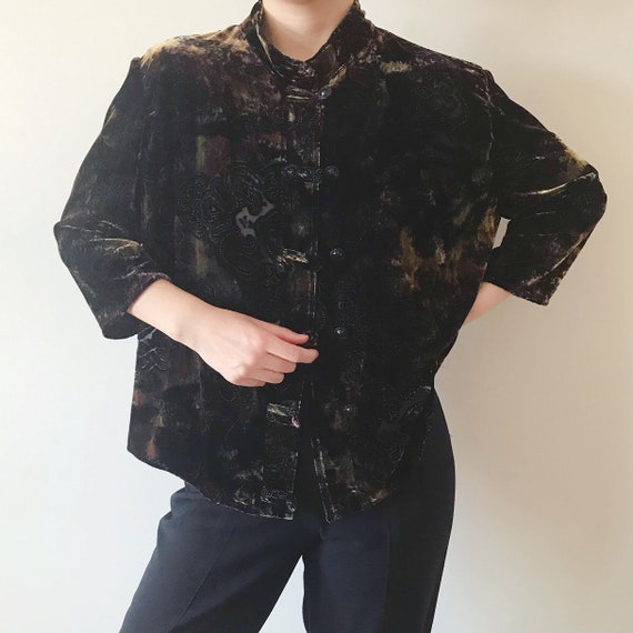 vintage velvet blouse velvet duster velvet shirt … - image 1