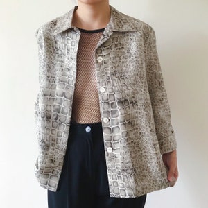 vintage silk blouse silk duster silk jacket button down vintage top animal print snake turtle blouse minimalist size M