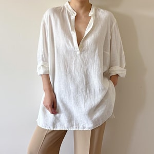 vintage linen blouse white linen Lauren Ralph Lauren 90s retro vintage style linen tunic linen shirt minimalist plus size oversized Y2K
