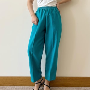 vintage pants casual pants vintage capri women pants turquoise green 80s retro vintage style women slacks women trousers Made in USA size M