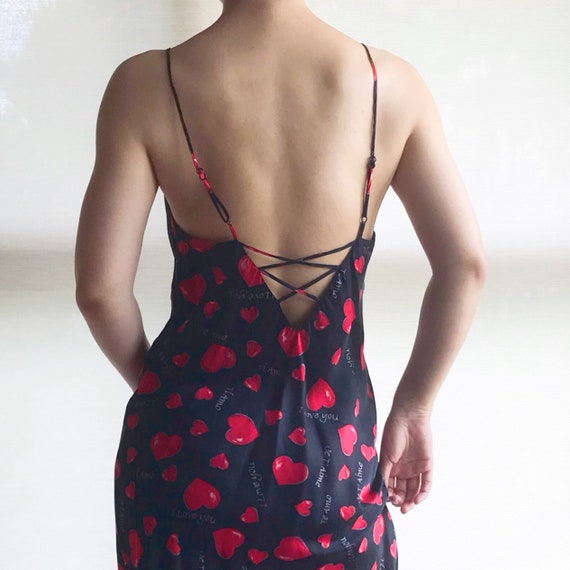 vintage silk slip silk camisole black heart 90s s… - image 5