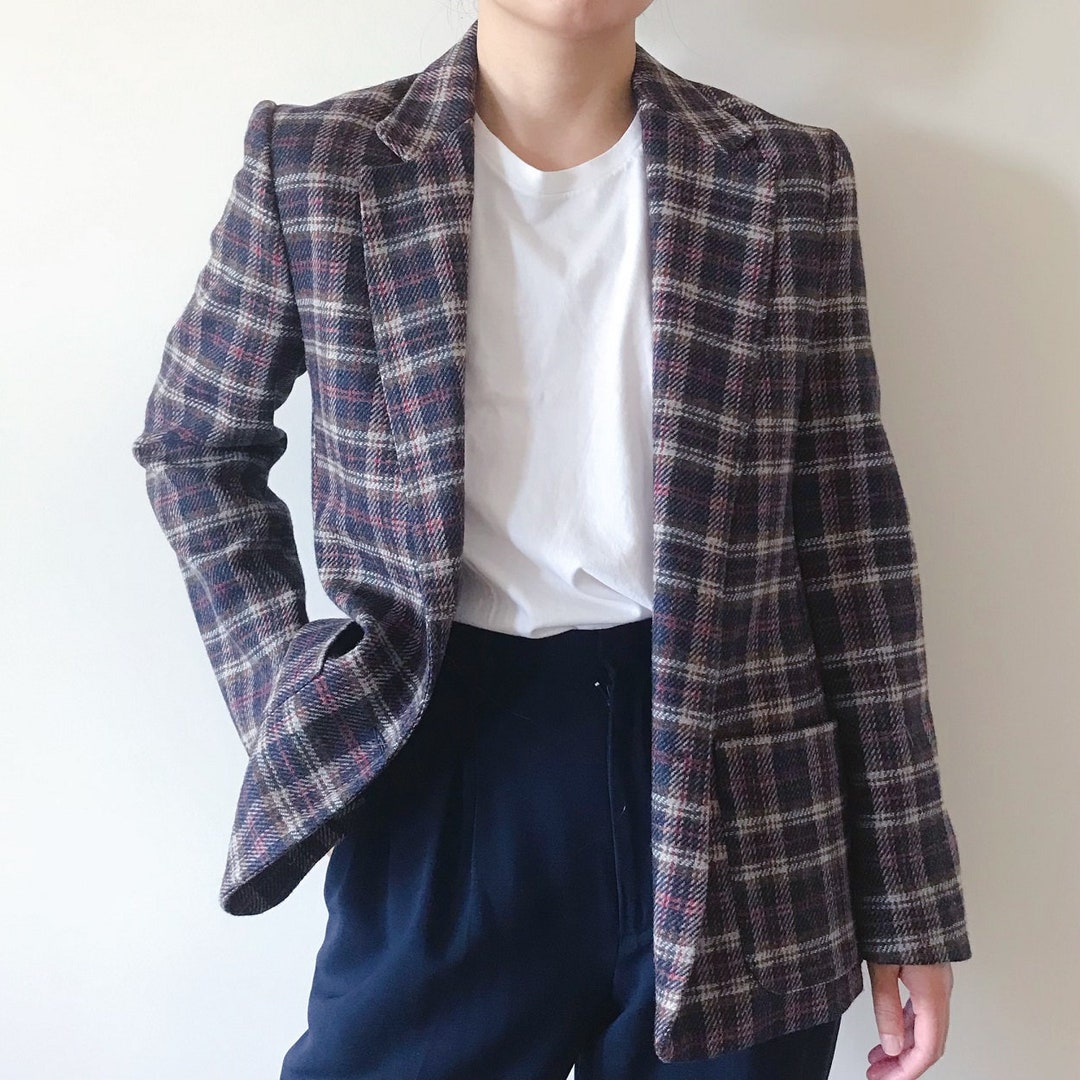 Giacca Blazer Donna In Tweed Scozzese Senza Colletto - Bianco, Taglia M, Con Frange E Tasche, Aperta Sul Davanti, Elegante Per Lavoro E Tempo Libero - 3
