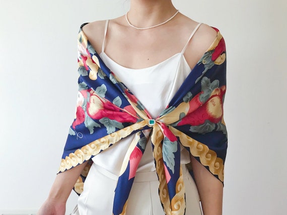 vintage silk scarf floral scarf silk scarf necker… - image 6