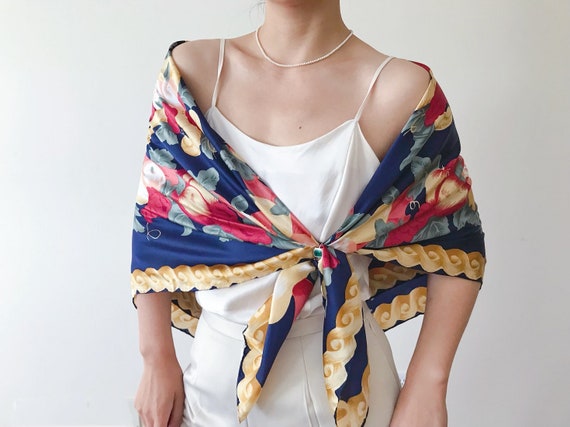 vintage silk scarf floral scarf silk scarf necker… - image 5