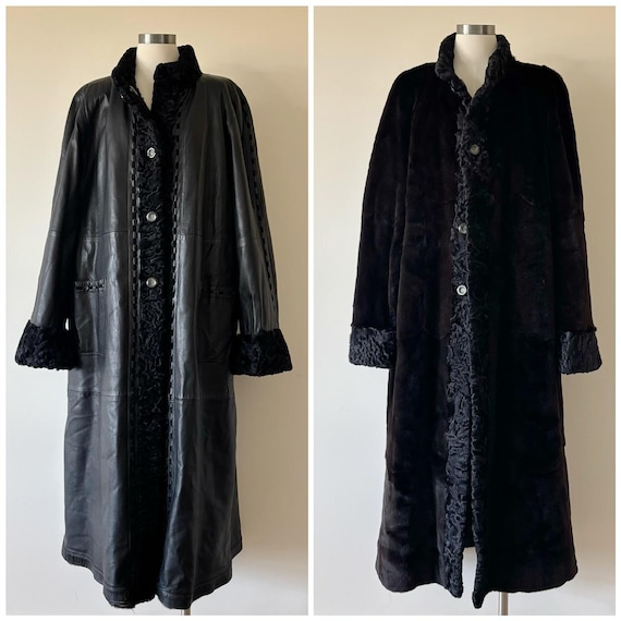 vintage fur jacket vintage leather coat vintage fur coat reversible unisex genuine leather fur gender neutral vintage style black size 2X/3X