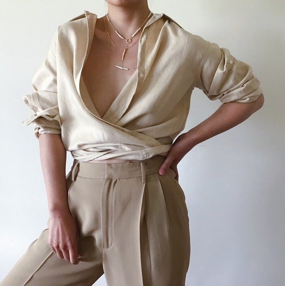vintage linen shirt linen top linen blouse minimal