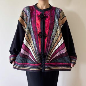 Chaqueta vintage, abrigo vintage, blazer vintage, chaqueta colorida hecha a mano con parches, estilo vintage de los 90 y 80, talla 3X