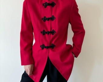 vintage wool blazer minimalist blazer oriental style Chinese mandarin jacket classic design fitted jacket red pankou vintage jacket size S
