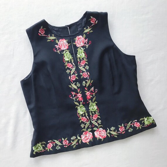 vintage silk shirt silk top embroidered floral si… - image 4