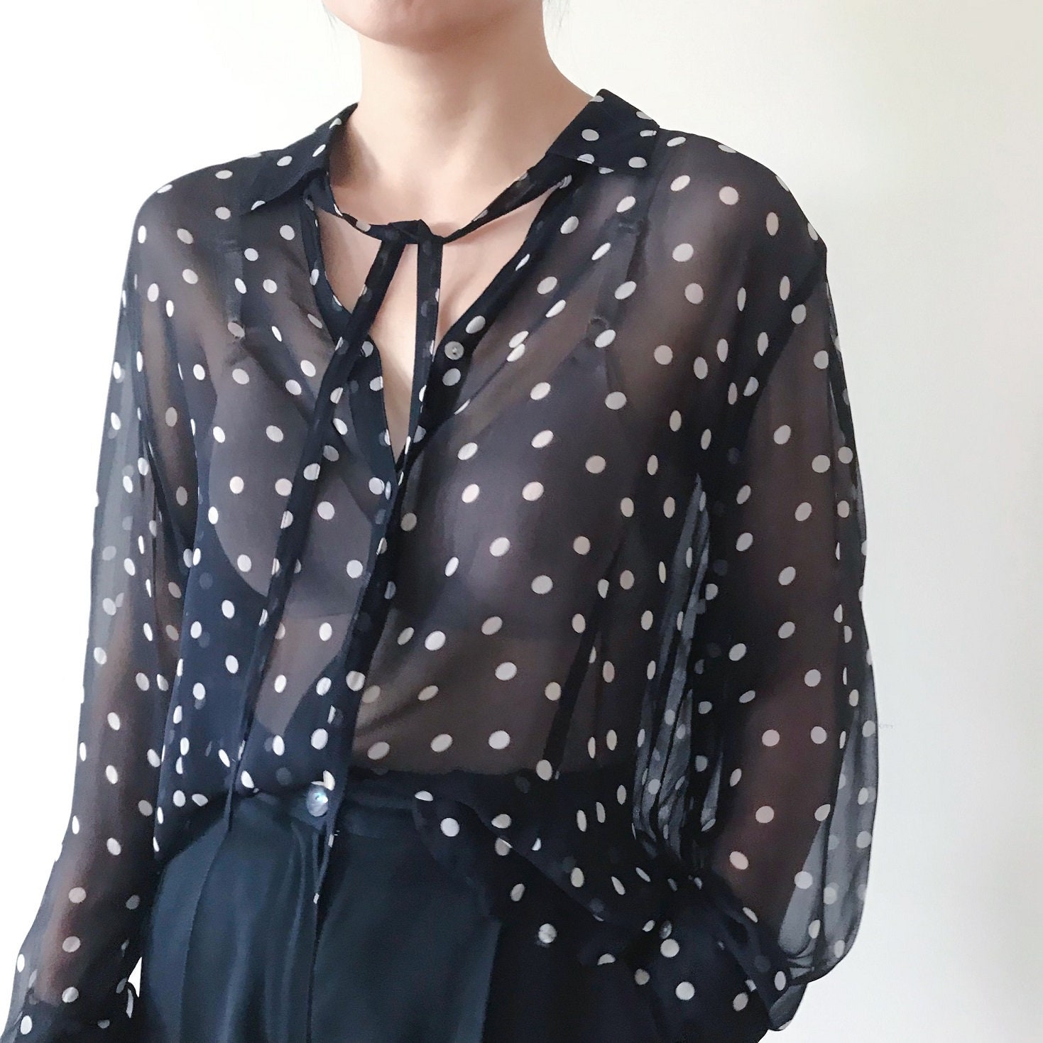 90s Vintage Silk Top Shirt Womens Small Blue Geometric