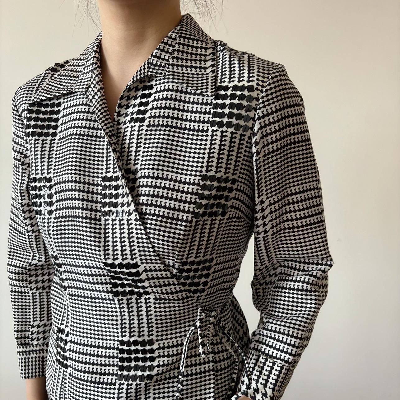 Vintage Silk Blouse Silk Shirt Silk Top Black White Sequin