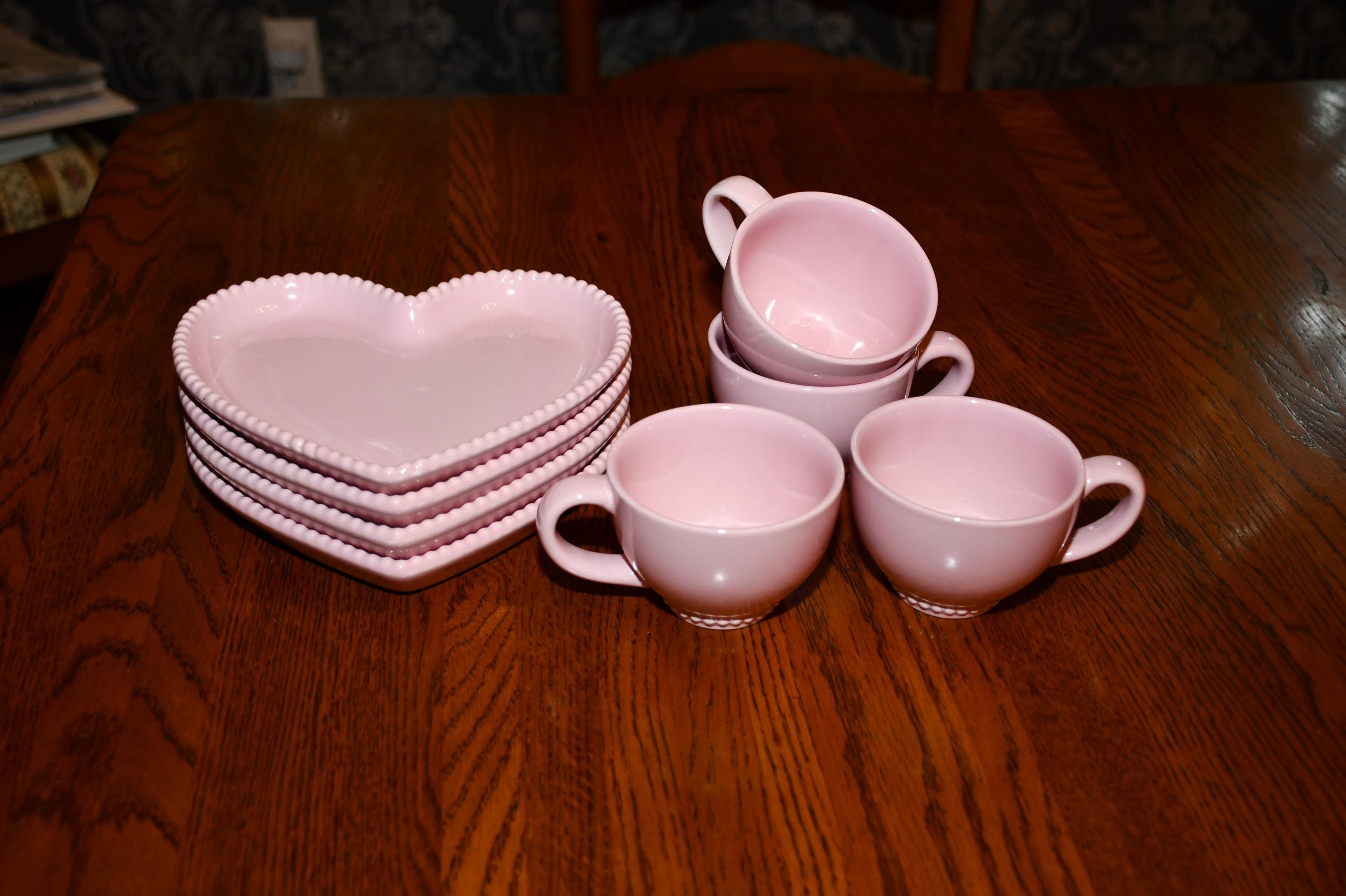 Set of 4 Princess House Marbella Pink Heart Appetizer Plates