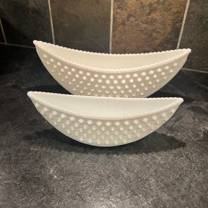 Fenton Hobnail Milk Glass Large and Small Footed Canoes