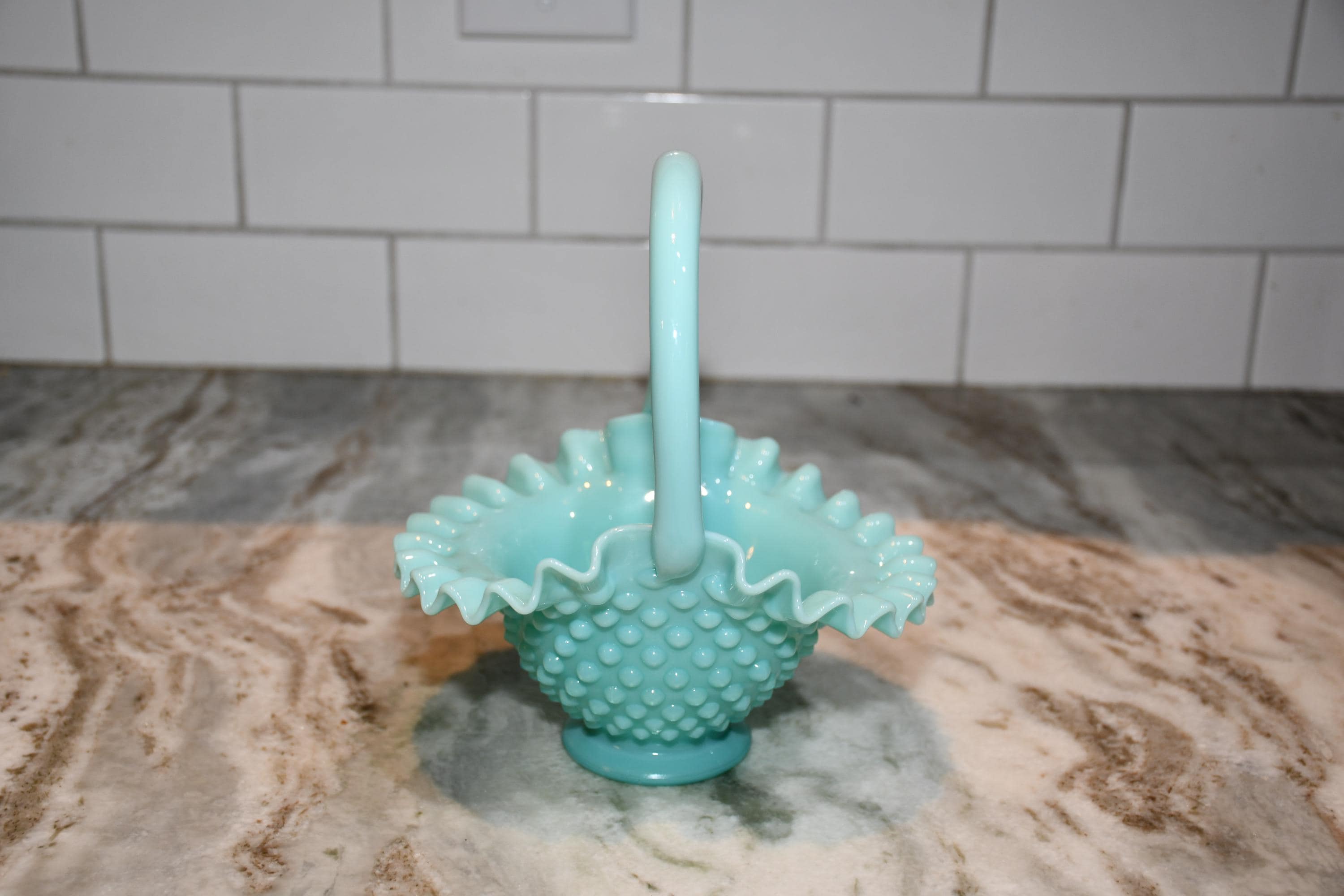 Fenton Blue Glass Basket - Etsy