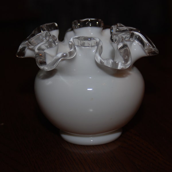 Fenton Silver Crest White Milk Glass Ruffled Edge Vase