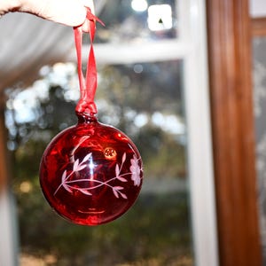 Princess House Crystal Heritage Red Round Ornament w/ Box