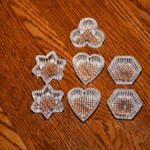 Vintage Set of 7 Pressed Glass Geometric Shaped Salt Cellars/Dips