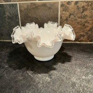 Fenton Hobnail Silver Crest Ruffled Edge Candy Dish/Bowl