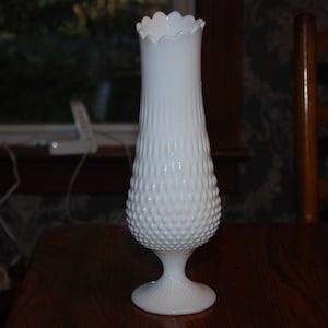 Vintage Fenton Milk Glass Hobnail Swung Vase