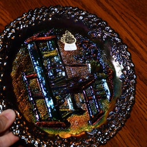 Vintage Fenton Amethyst Carnival Glass American Craftsman Series the Printing Press Plate