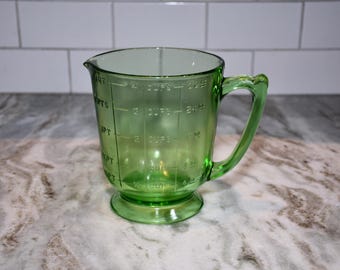 Vintage Grüne Depression Glas Uran 4 Tasse Messbecher
