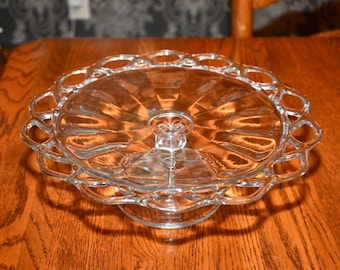 Vintage Klare Imperial Glas Offene Spitze Sockel Kuchenständer