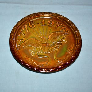 Vintage Indiana Amber Carnival Glass Bicentennial Eagle Plate