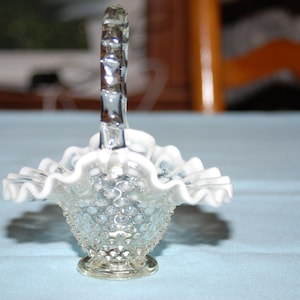 Vintage Fenton Glass French Opalescent Hobnail Small Basket