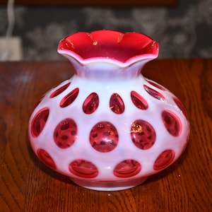 Fenton Cranberry White Coin Dot Bulbous Vase