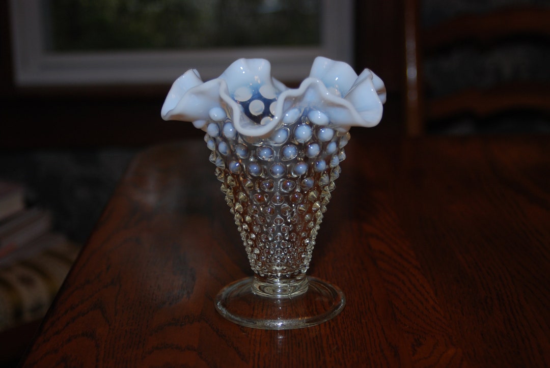 Vintage Fenton Glass Hobnail French Opalescent Cone Vase - Etsy