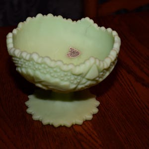 Vintage Fenton Lime Satin Custard Uranium Pinwheel Pedestal Compote