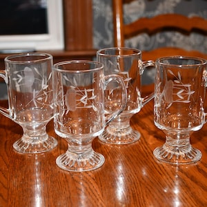 Set of 4 Vintage Princess House Crystal Heritage Pedestal Irish Coffee Mugs