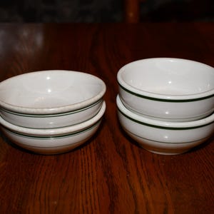 ヴィンテージ バッファローチャイナ製 グリーンストライプ柄 レストランウェア シリアルボウル 4個セット