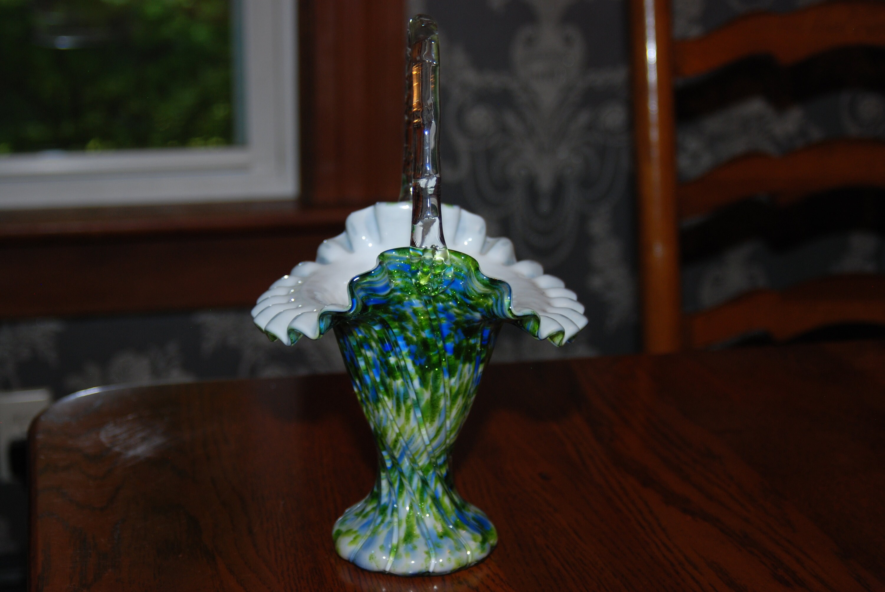 オールドフェントンの花瓶 貴重！オールドフェントン Fenton アートガラス花瓶 飛び込ん