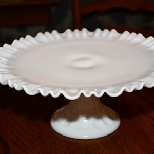 Vintage Fenton Milk Glass Thumbprint Pedestal Cake Stand