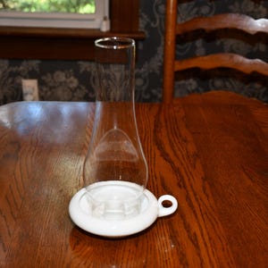 Vintage Fenton Milk Glass Finger Loop Hurricane Candlestick Lamp