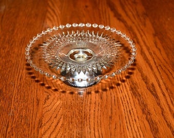 Vintage Imperial Glass Candlewick Miniature Pedestal Cake Stand w/ Silver Base