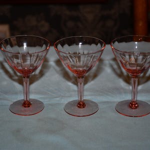 Set of 3 Vintage Tiffin Pink Depression Glass Wavy Optic Paneled Stemware