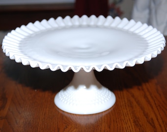 Fenton Hobnail Milk Glass Ruffled Edge Pedestal Cake Stand/Plate