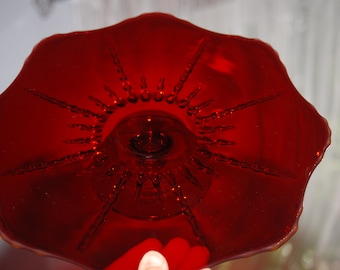 Vintage Martinsville Glass Radiance Ruby Red Octagonal Pedestal Cake Stand