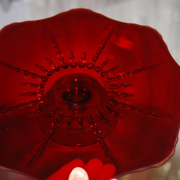 Vintage Martinsville Glass Radiance Ruby Red Octagonal Pedestal Cake Stand