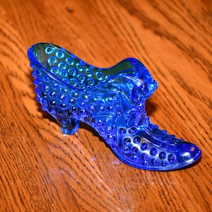 Vintage Fenton Cobalt Blue Hobnail Shoe/Slipper with Cat Head
