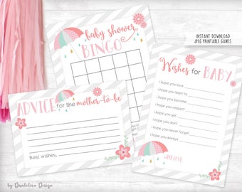 April Showers Baby Shower Games, Bingo, Advice, Wishes for Baby Printables Instant Download