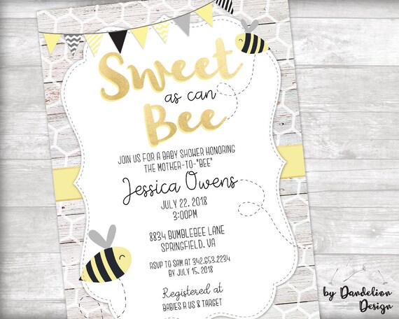 sweet as can bee baby shower invitations