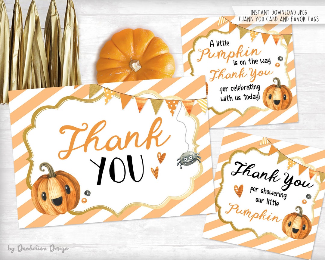 Pumpkin Halloween Baby Shower Thank You Favor Tags Printable Instant