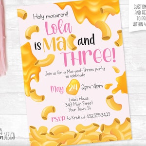 Mac-n-Three Mac-n-Cheese Third Birthday Invitation plus Thank You Card Printable