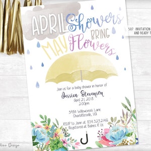 April Showers Bring May Flowers Gender Neutral Watercolor Baby Shower Invitation